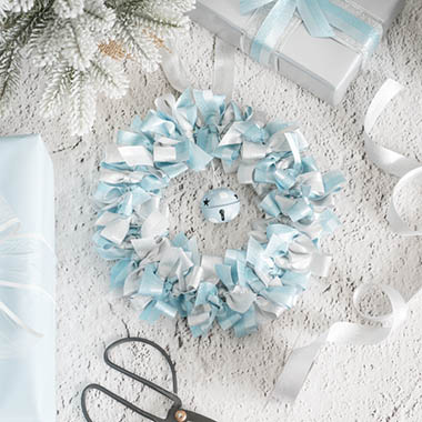 Metallic Blue & Silver Ribbon Wreath