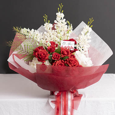 Classic Romance Red Roses and White Dendrobium