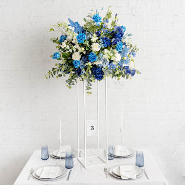 Lush Blue & White Centrepiece Stand Arrangement