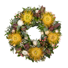 Interflora Pincushion and leucadendron funeral wreath