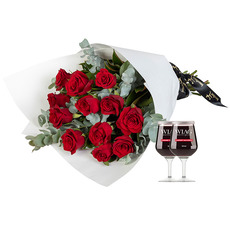 Interflora 12 Red Rose Bouquet with Red Wine