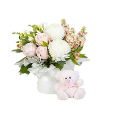 Interflora Pink Flower Arrangement With Teddy Bear