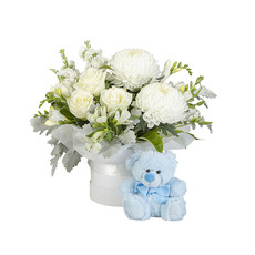 Interflora White Flower Arrangement With Teddy Bear