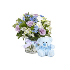 Interflora Blue and Purple Flowers with Blue Stuffed Bear