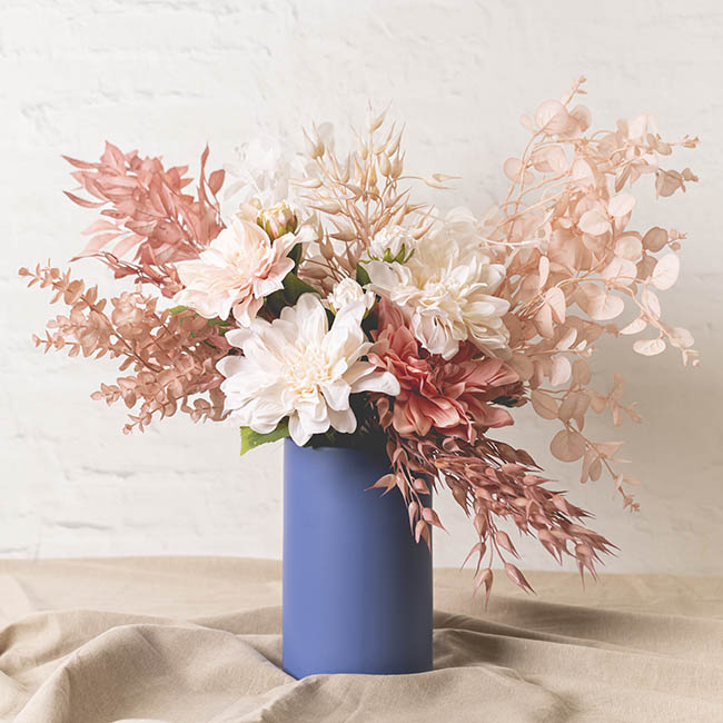 Pink Blooms In Blue Vase