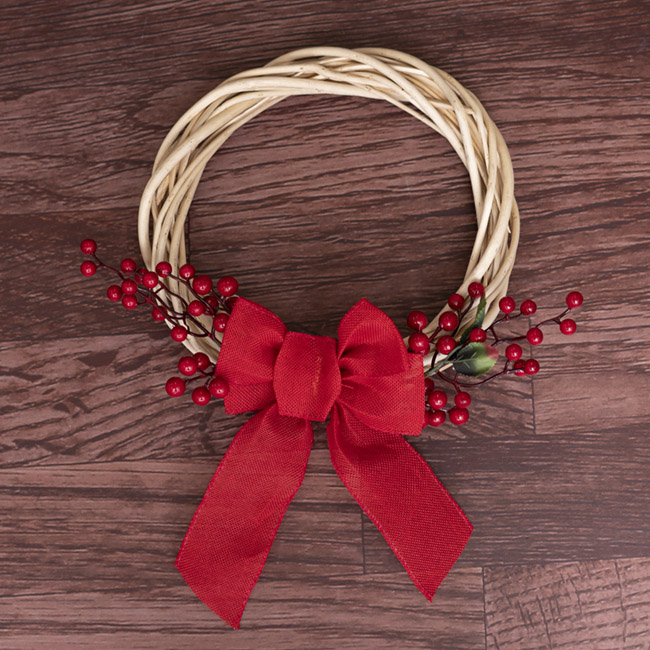 Red Bow & Berries Willow Wreath