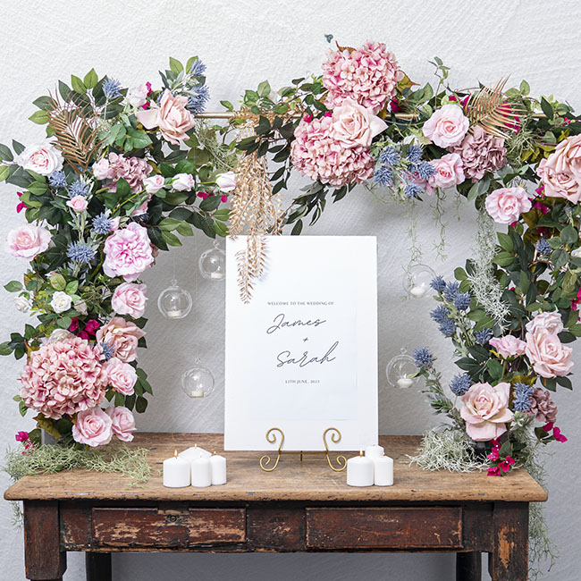 Shades of Pink Roses & Hydrangeas Table Arch