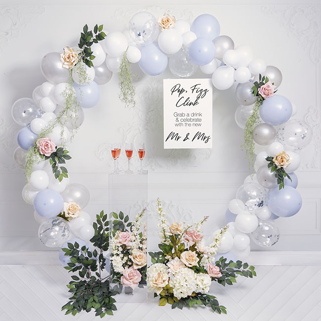 Silver Balloon Garland with flowers