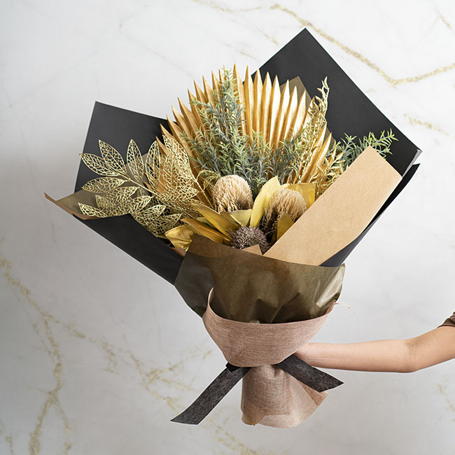 Golden Fan Palms & Banksia Bouquet