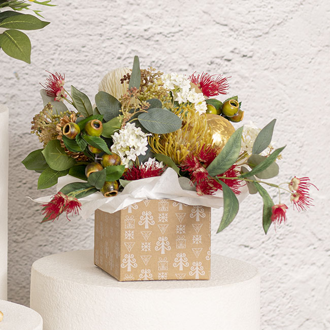 Festive Banksias & Baubles in Christmas Kraft Posy Box