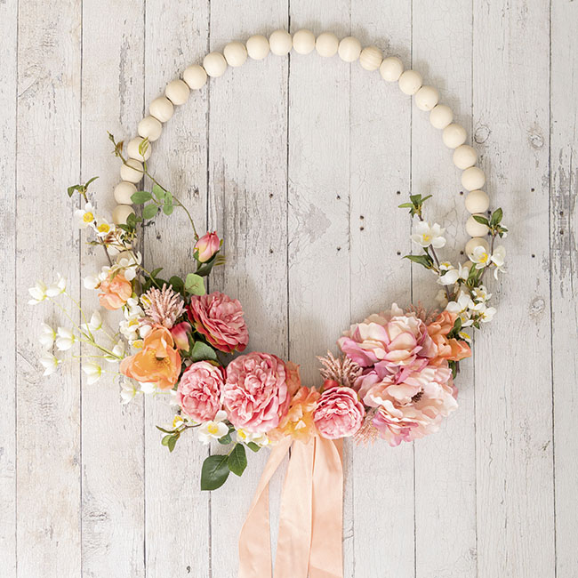 Floral Wooden Bead Wreath