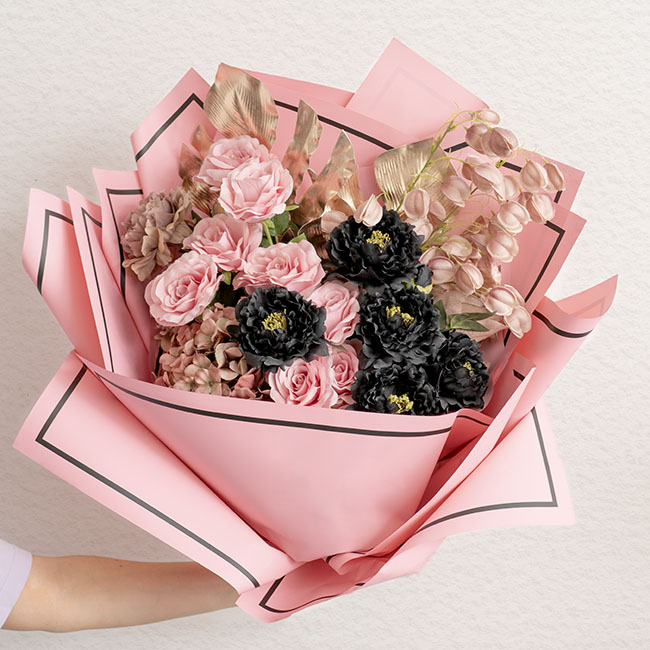 Pink Roses & Black Peonies Wrap Arrangement