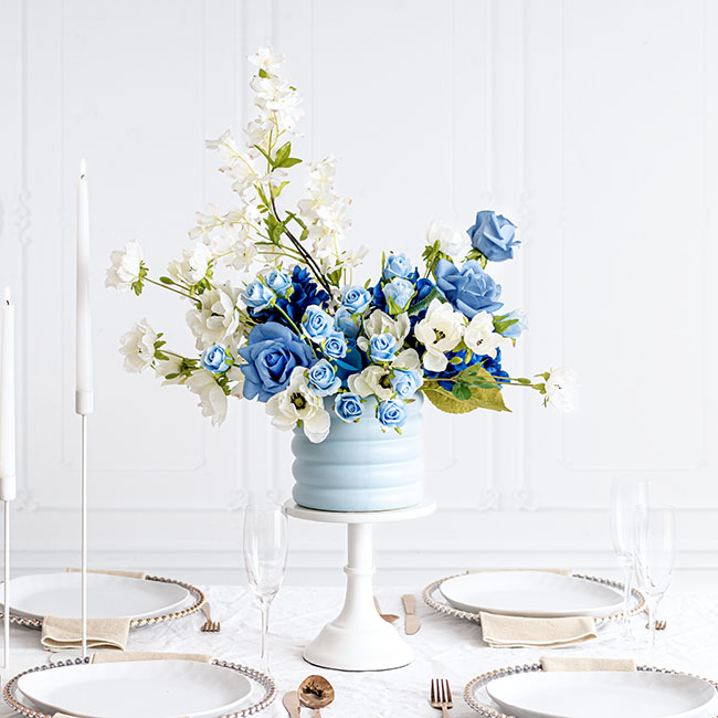 Monochrome of Blue Roses & White Anemones