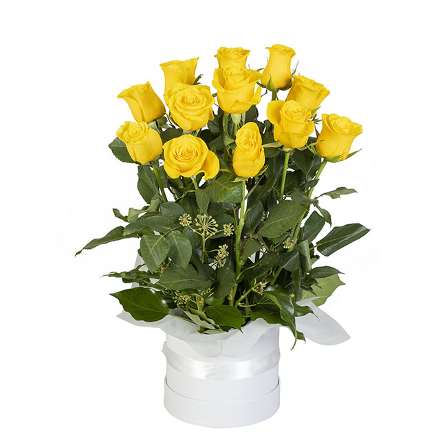 Interflora 12 Yellow Rose Box Arrangement