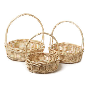 Baskets with Handles - Willow Basket with Handle Round Set of 3 Natural (34x11cmH)