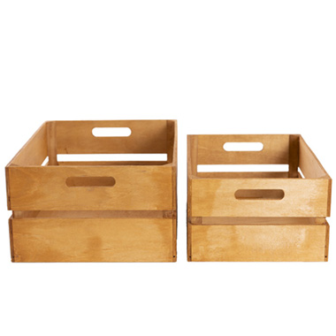 Wooden Crate Storage Box Set 2 Stained Brown (41x31x19cmH)