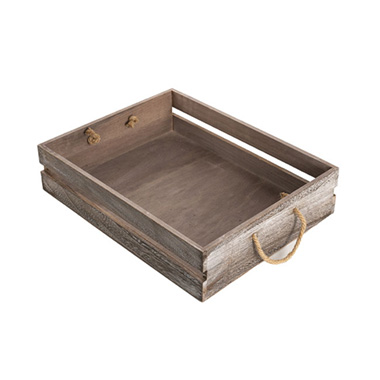 Wooden Crate Tray Rope Handle Set 2 Brown (43x34x10cmH)