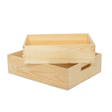 Wooden Crates & Boxes - Premium Wooden CrateBox Tray Natural Large Set 2 42x33x11cmH