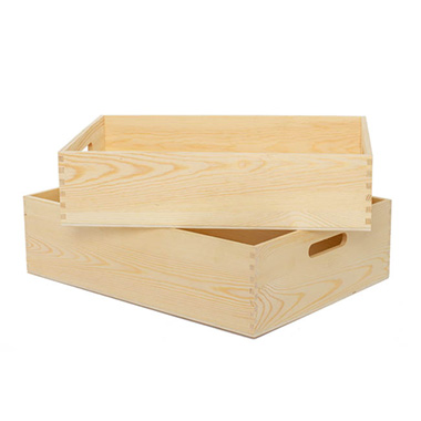 Wooden Crates & Boxes - Premium Wooden Crate Box Tray Natural XL Set 2 (48x35x13cmH)