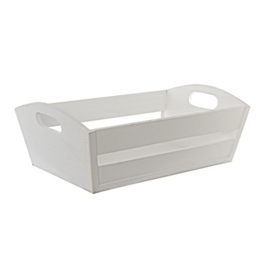 Wooden Hamper Tray with Slats White Wash (41x27x12cmH)