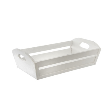 Wooden Hamper Tray with Slats White Wash (32x20x10cmH)
