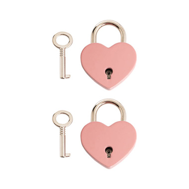Wedding Wishing Wells - Love Heart Padlock with Key Pack 2 Pink (30x39mmH)