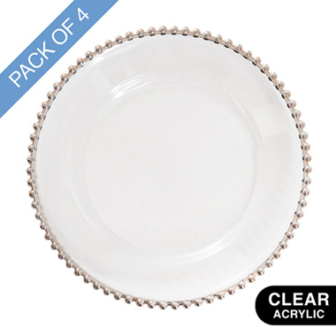 Charger Plates - Clear Charger Plate w Beaded Edge Pack 4 Rose Gold (32cmD)
