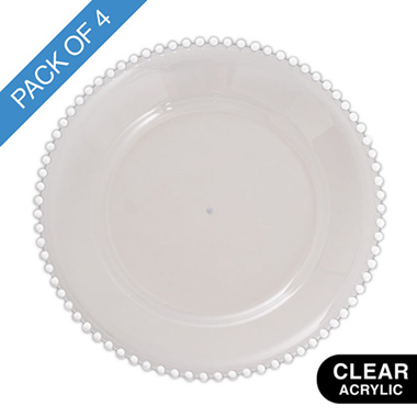 Charger Plates - Clear Charger Plate w Beaded Edge Pack 4 White (32cmD)