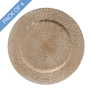 Charger Plates - Rattan Pattern Charger Plate Pack 4 Tan Gold (33cmD)