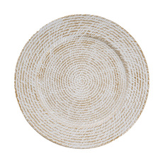 Charger Plates - Rattan Pattern Charger Plate White Wash Gold (33cmD)