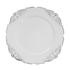 Vintage Charger Plate White with Silver Edge (35.5cmD)