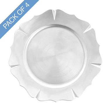 Charger Plates - Scallop Rim Charger Plate Pack 4 Silver (33cmD)