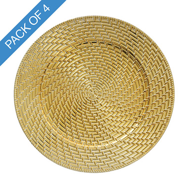 Charger Plates - Swirl Rattan Charger Plate Pack 4 Gold (33cmD)