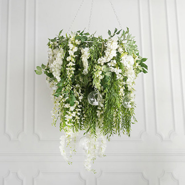 Hanging Floral Chandelier Small Single White (60cmDx70cmH)