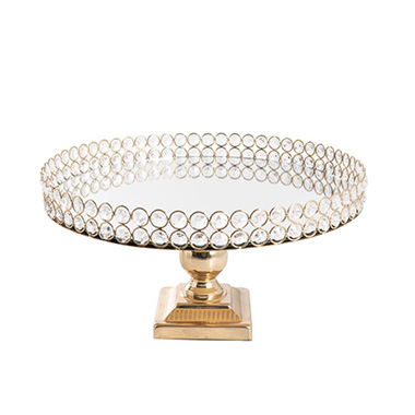 Cake Stand - Crystal Glass Cake Stand Gold (40cmDx21cmH)