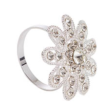 Napkin Rings - Diamante Flower Napkin Ring Silver (4cmD)