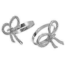 Metal Napkin Ring with Bow Pack 2 Silver (4.5cmD)
