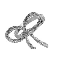 Metal Napkin Ring with Bow Pack 2 Silver (4.5cmD)