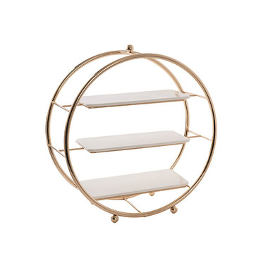 Cake Stand - Cake Display Stand 3 Tier w Ceramic Trays Gold (40cmD)