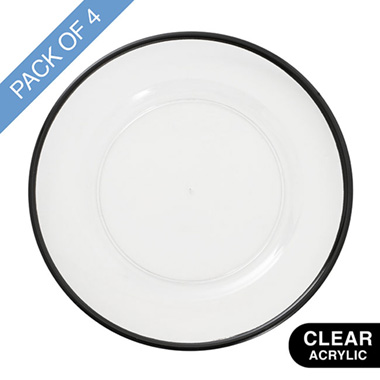 Charger Plates - Clear Charger Plate w Black Edge Pack 4 (33cmD)
