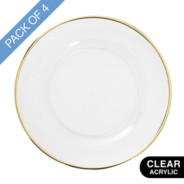 Charger Plates - Clear Charger Plate w Gold Edge Pack 4 (33cmD)
