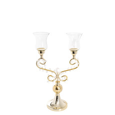 Gift Candle - Candelabras - Candelabra 2 Arm Crystal Bead Candle Holder Gold (24x41cmH)