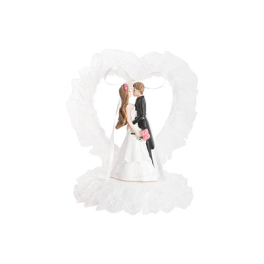 Cake Toppers - Cake Topper Bride & Groom Heart White (12Wx15cmH)