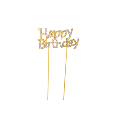 Cake Toppers - Cake Topper Happy Birthday Rhinestone Gold (9.5cmWx16cmH)