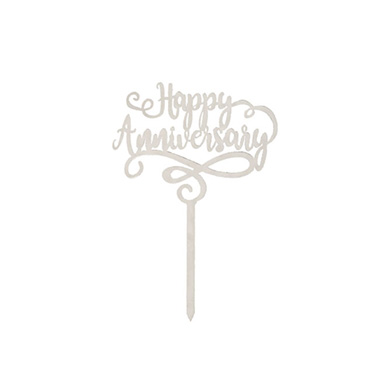 Cake Toppers - Cake Topper Happy Anniversary Acrylic Silver (10.5cmWx14cmH)