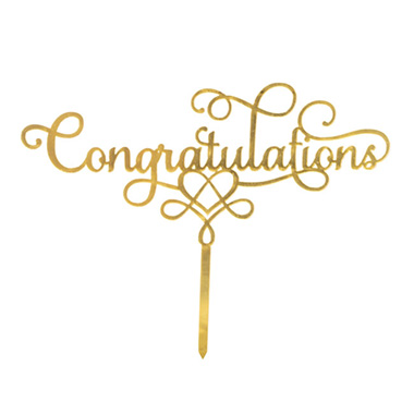 Cake Toppers - Cake Topper Congratulations Acrylic Gold (17cmWx15cmH)