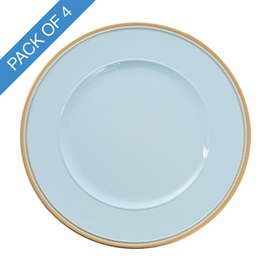 Charger Plates - Round Charger Plate w Gold Edge Soft Blue Pack 4 (33cmD)