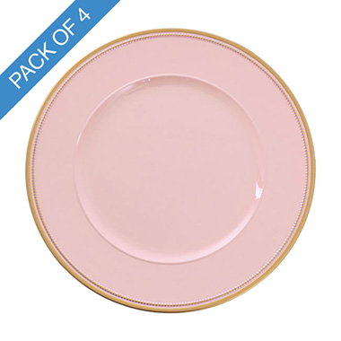 Charger Plates - Round Charger Plate w Gold Edge Soft Pink Pack 4 (33cmD)