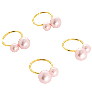 Napkin Rings - Pink Pearl Napkin Ring Pack 4 Gold (4.5cmD)