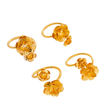 Napkin Rings - Floral Napkin Ring Pack 4 Gold (4.5cmD)